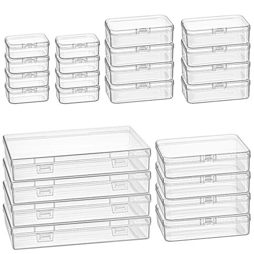24-Piece Clear Plastic Storage Box Set - Mini Rectangular Organizer with Hinged