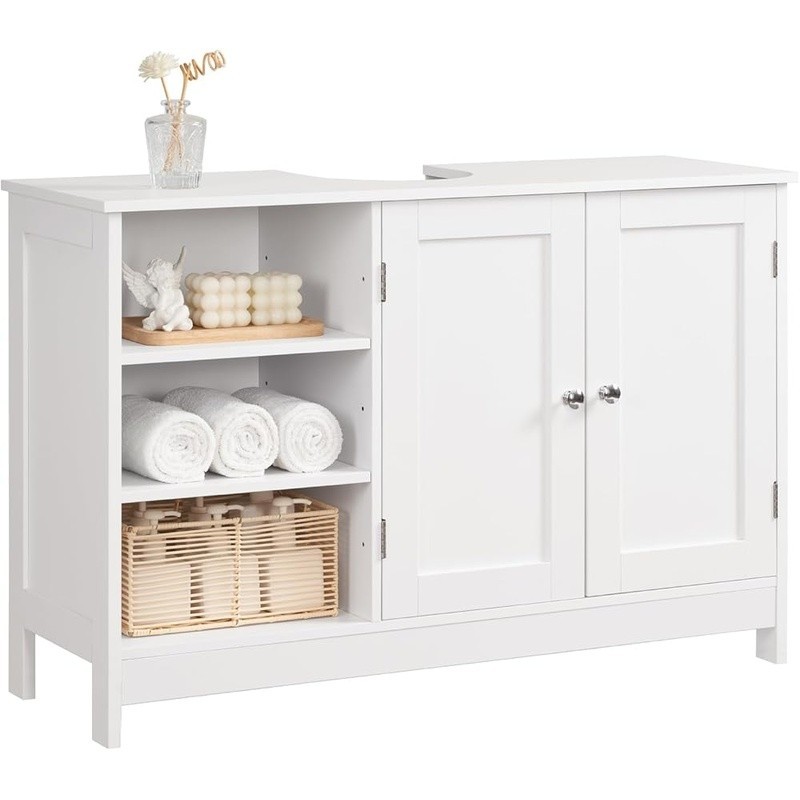 Under Sink Storage Cabinet Adjustable Shelves U-Shaped Cutout Moisture Resistant