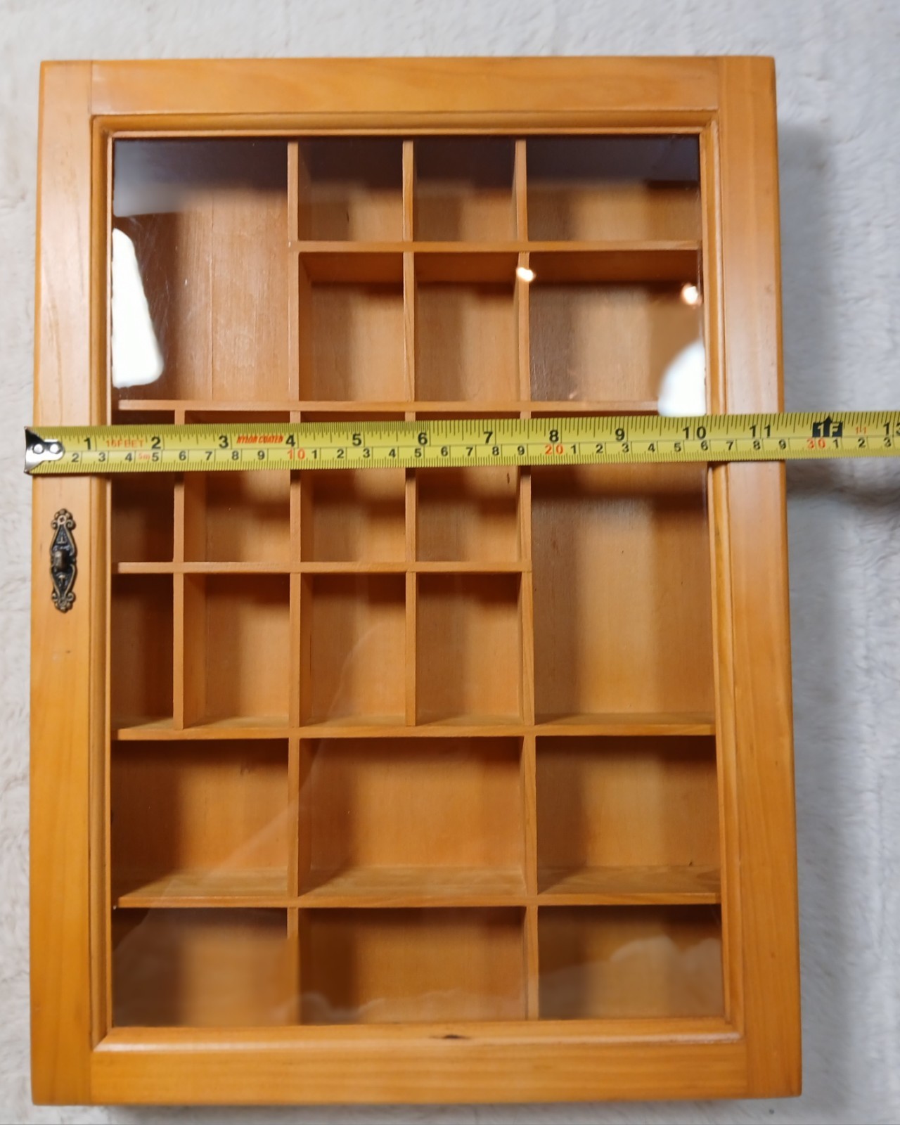 Vintage wood shadow box wall cabinet 22 Compartments Light Wood 16×11