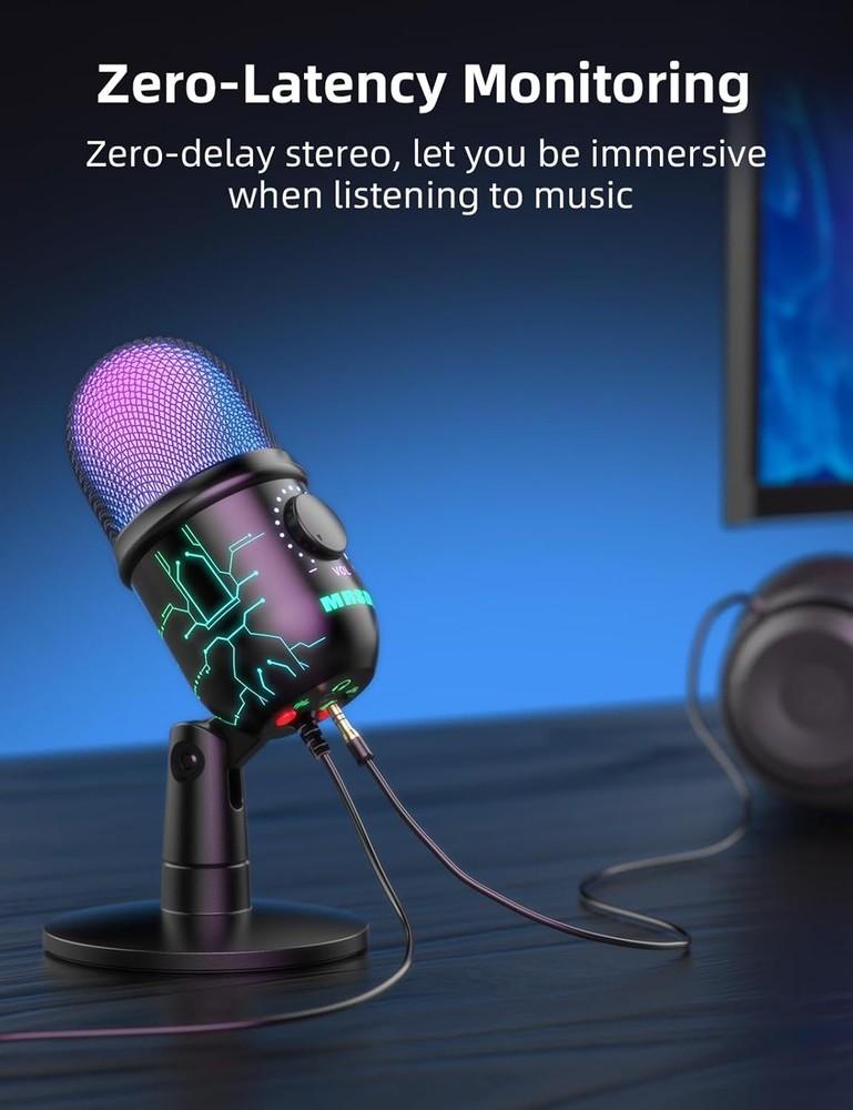 Gaming USB Microphone for PC Mac PS4 PS5 Podcast Streaming LED