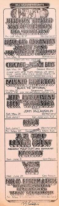 KISS Jeff Beck Jefferson Starship Concert Handbill Newspaper Menu San Francis...