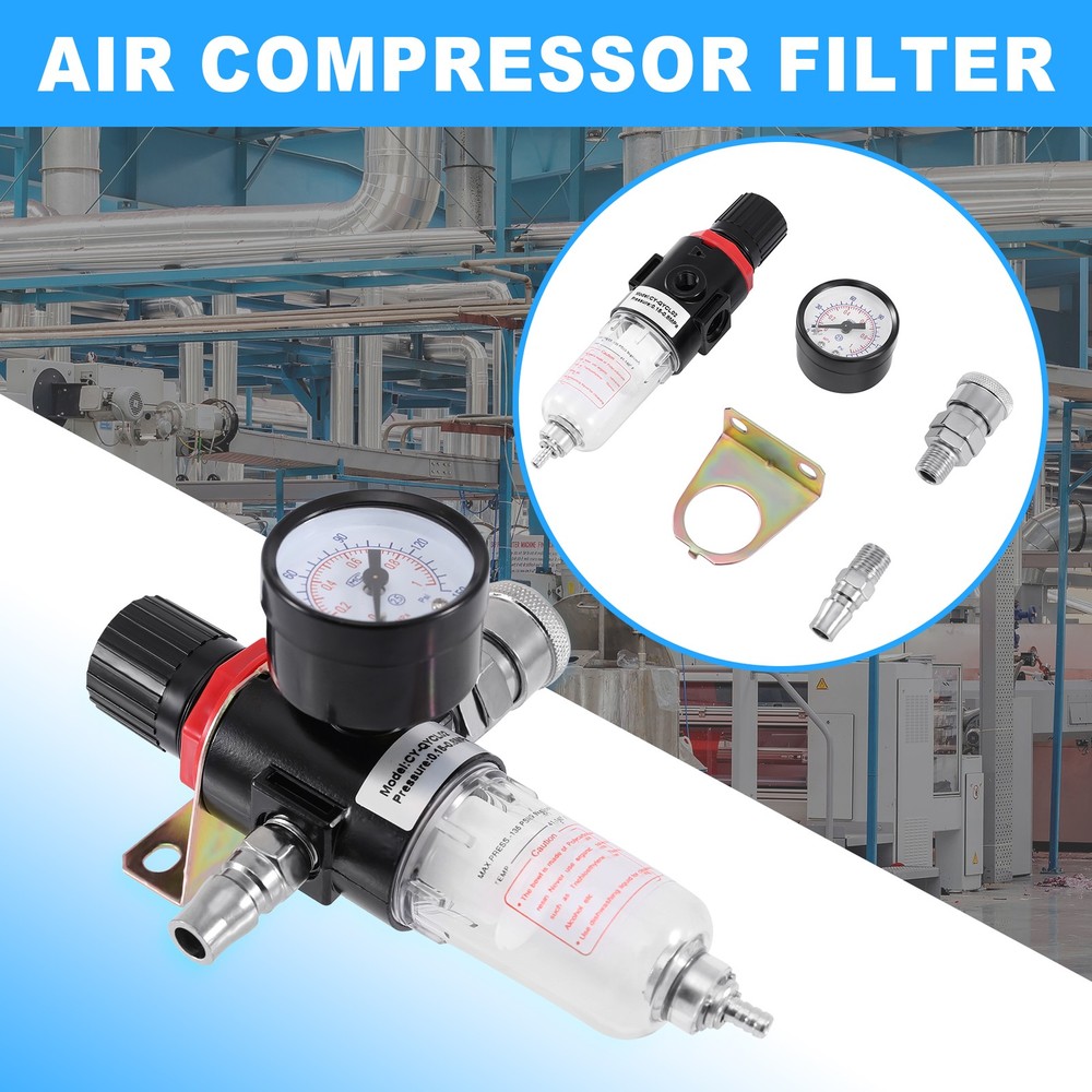 1/4" Air Compressor Filter Regulator Water Pressure Moisture Trap Separator