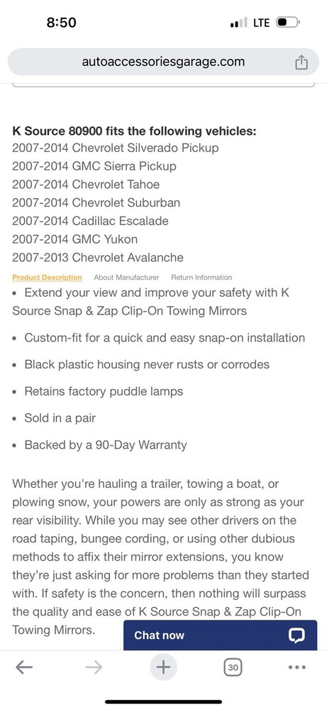 Snap And Zap Towing Mirror Set K Source 80900.