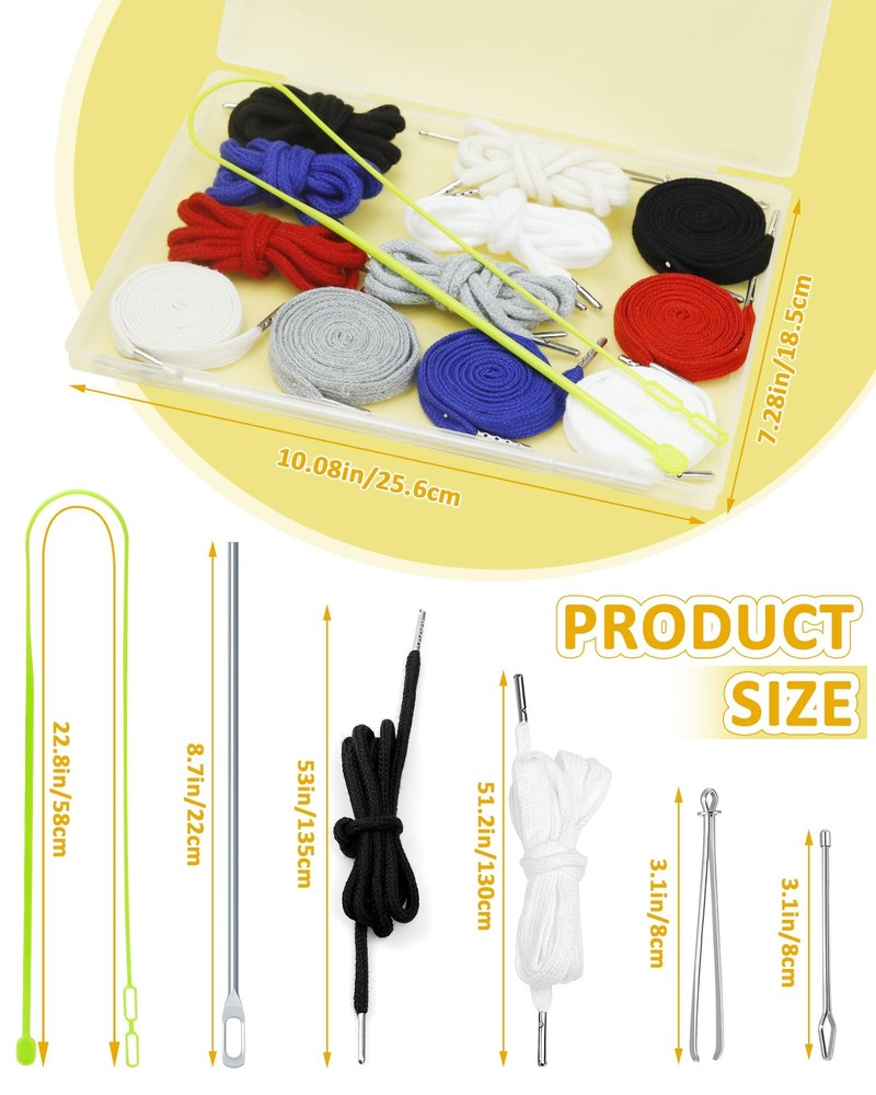 16pcs Drawstring Cord Kit-12pcs Hoodie Strings Flat Round,6 Basic Universal ...