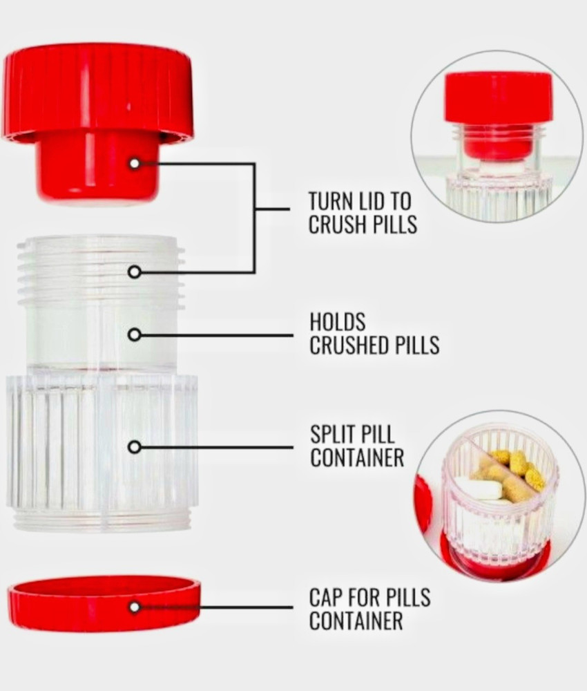 2‑Pack Pill Crusher Grinder – Easy Twist Tablet Crusher w/ Storage – Red