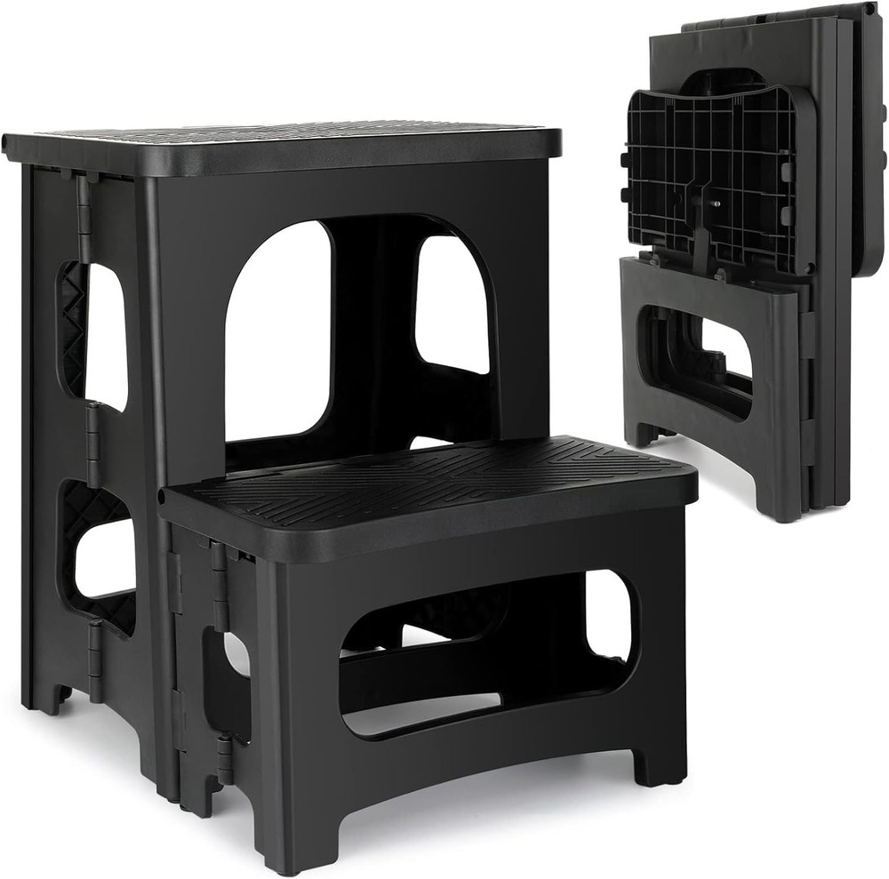 2-Step Folding Stool, Non-Slip Folding Step Stool Plastic Steps Ladder, Porta...