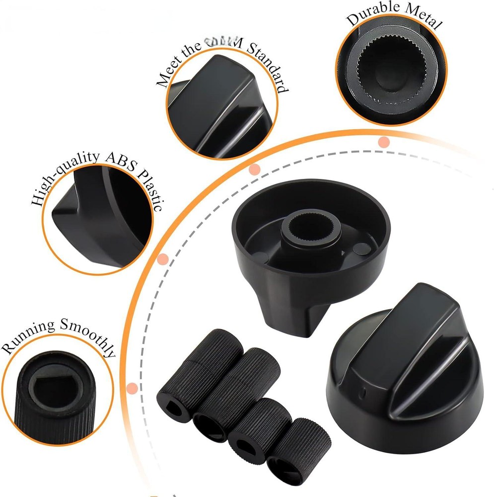 4 Pack Universal Control Knobs with 12 Adapters for Oven Stove Range, Black