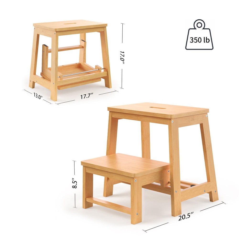 Bamboo Folding Step Stool with Sturdy Structure and Wide Stepping Surface for...