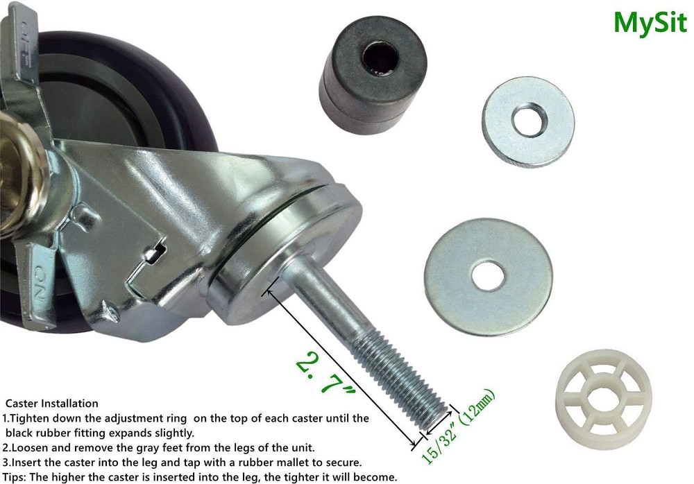 MySit 4 inch Work Table Caster Wheels for Commercial Kitchen Prep Tables,...
