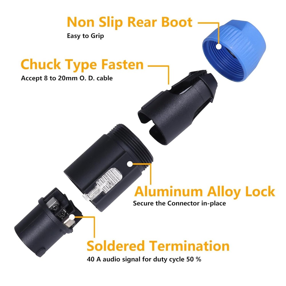 4Pack NL8FC 8 Pole Locking High-Load Speakon Connector Replacement for Neutrik