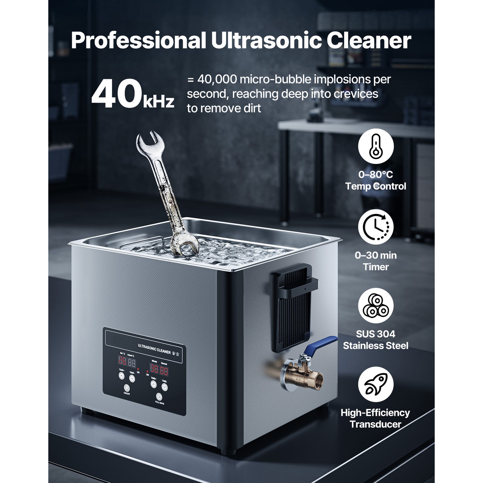 Uimoso 15L Ultrasonic Cleaner with Digital Timer & Heater Jewelry Cleaner 240W