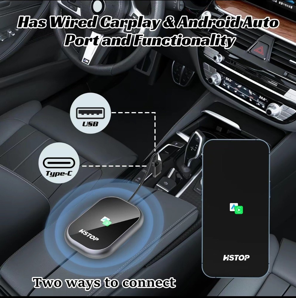 HSTOP 2in1 USB Wireless Carplay Android Auto Car 5.8Ghz WiFi Bluetooth Adapter