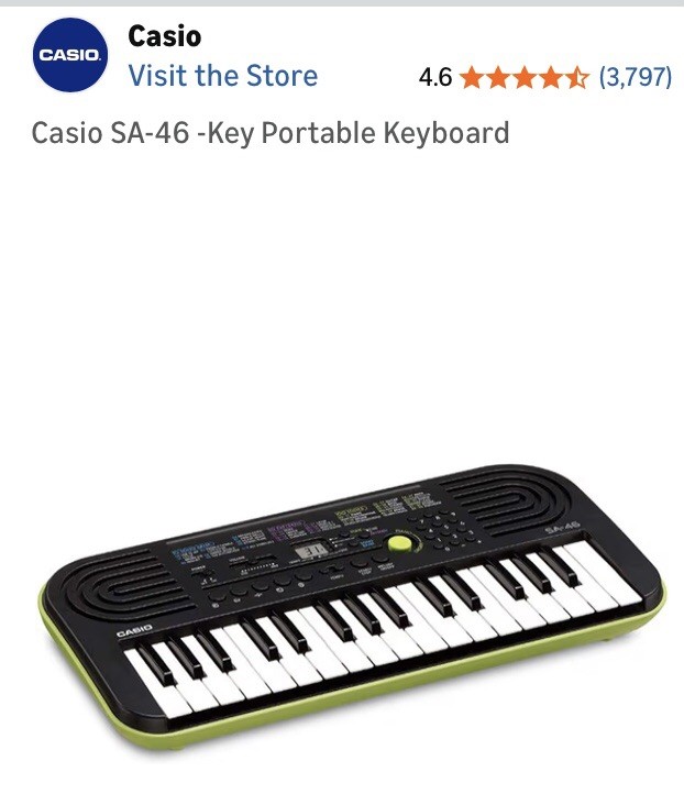 NEW OOB Casio SA-46 32-Key Mini Electronic Keyboard Black & Green + Batteries