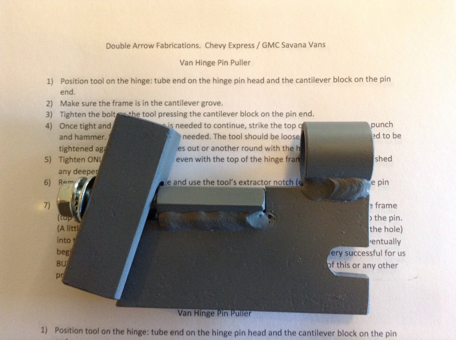 The Original automotive hinge pin puller, Chevy Express and GMC Savana Vans