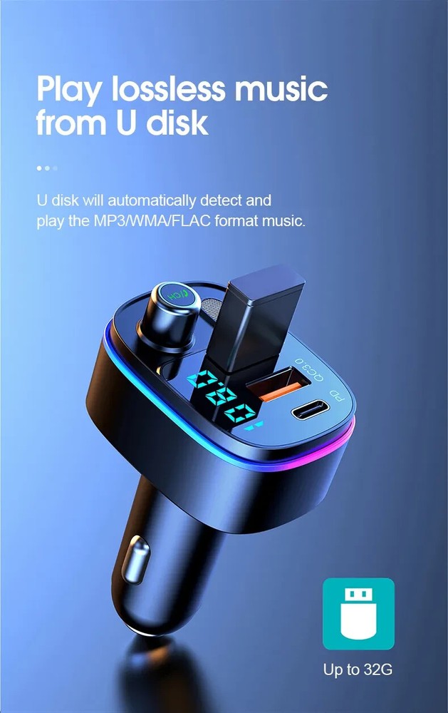 FM Transmitter Wireless Bluetooth Car Kit Radio Adapter USB Type C Charger Call