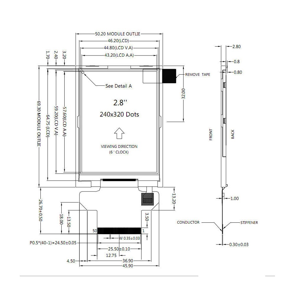 2.8" inch Serial SPI TFT LCD Display 320x240,Resistive Touch Panel w/Tutorial US