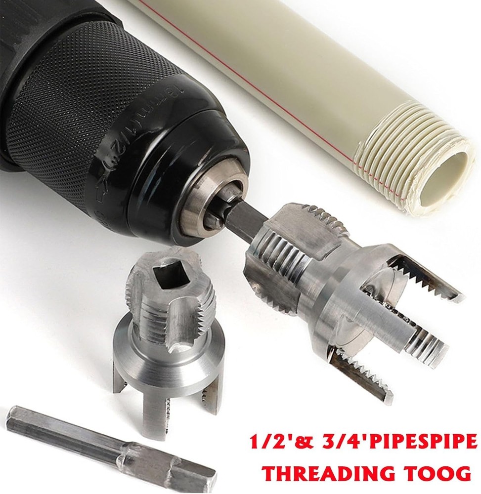 PVC Pipe Threader Kit NPT 1/2 3/4 1 Internal External Threading Tool Drill Mount
