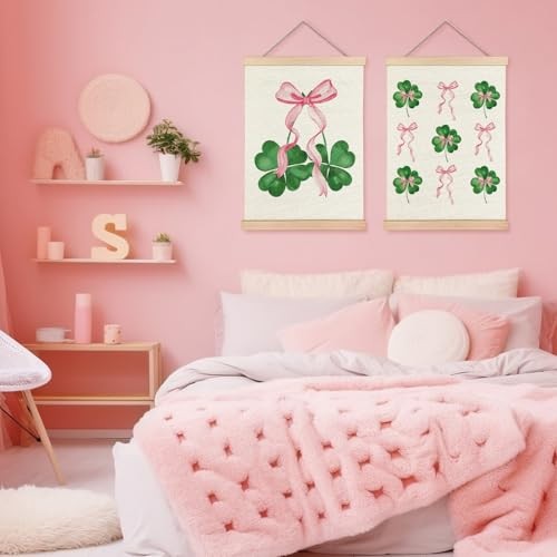 YTRGI Coquette Pink Bow Sage Green Spring Four Leaf Clover Irish Blessing Luck