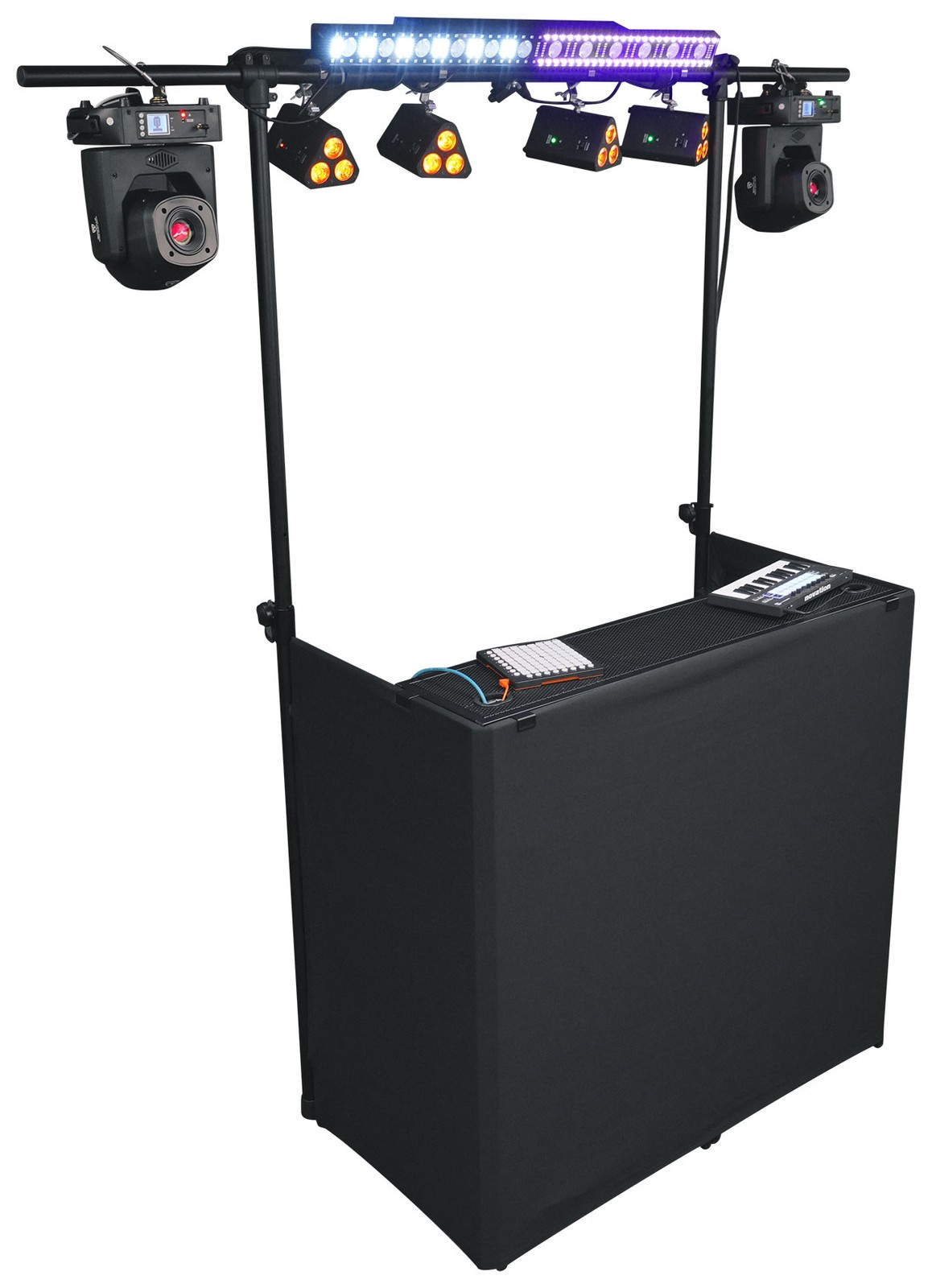 Rockville ROCKBOOTH TRUSS V2 DJ Booth Table Facade w/Shelves+Lighting Truss+Bag