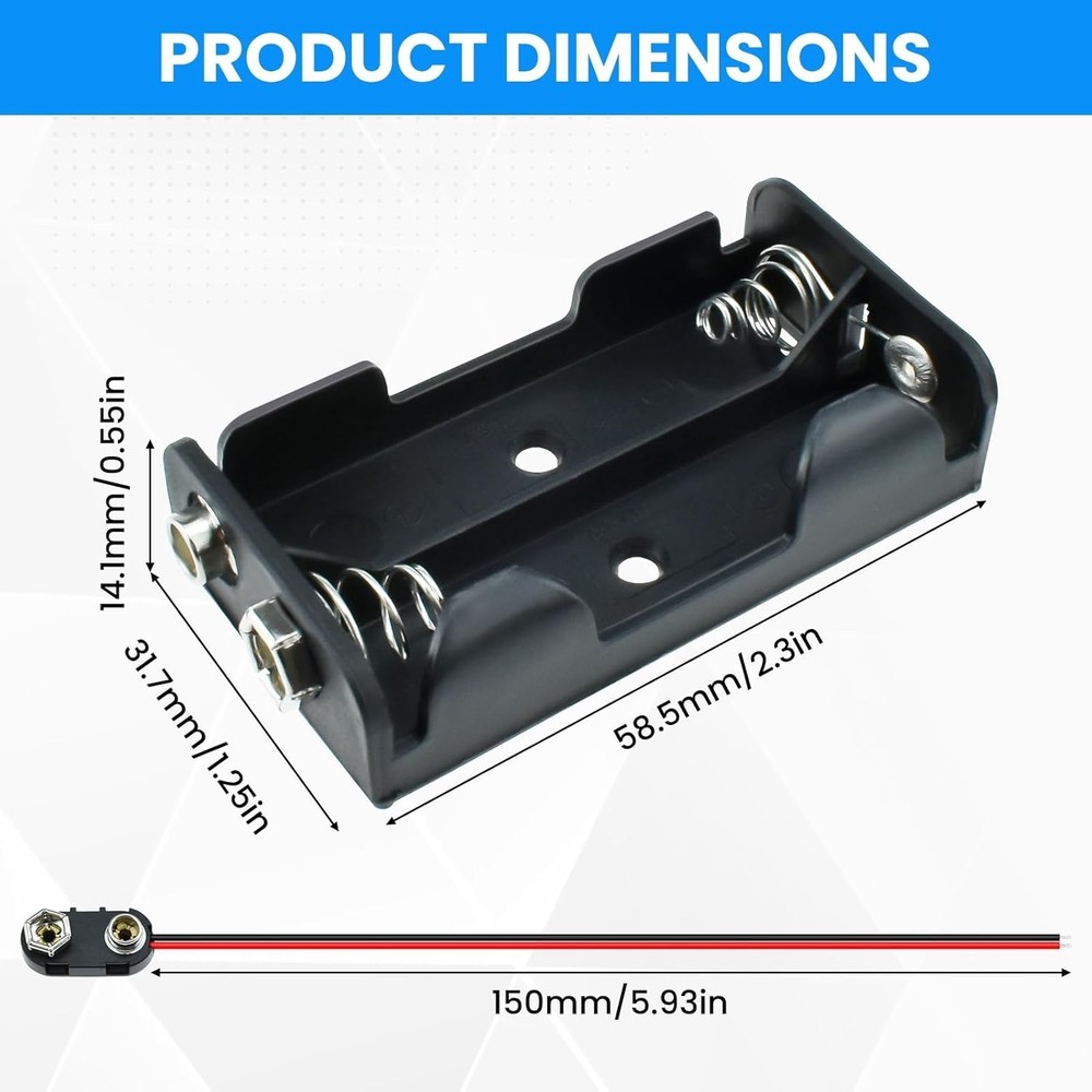 Durable 2X AA Battery Holder with I Type Snap Connector - 3 Volt Power Solution