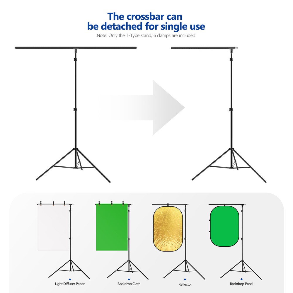 Neewer T-Shape Background Backdrop Support Stand Kit 8.5ft with 4 Spring Clamps