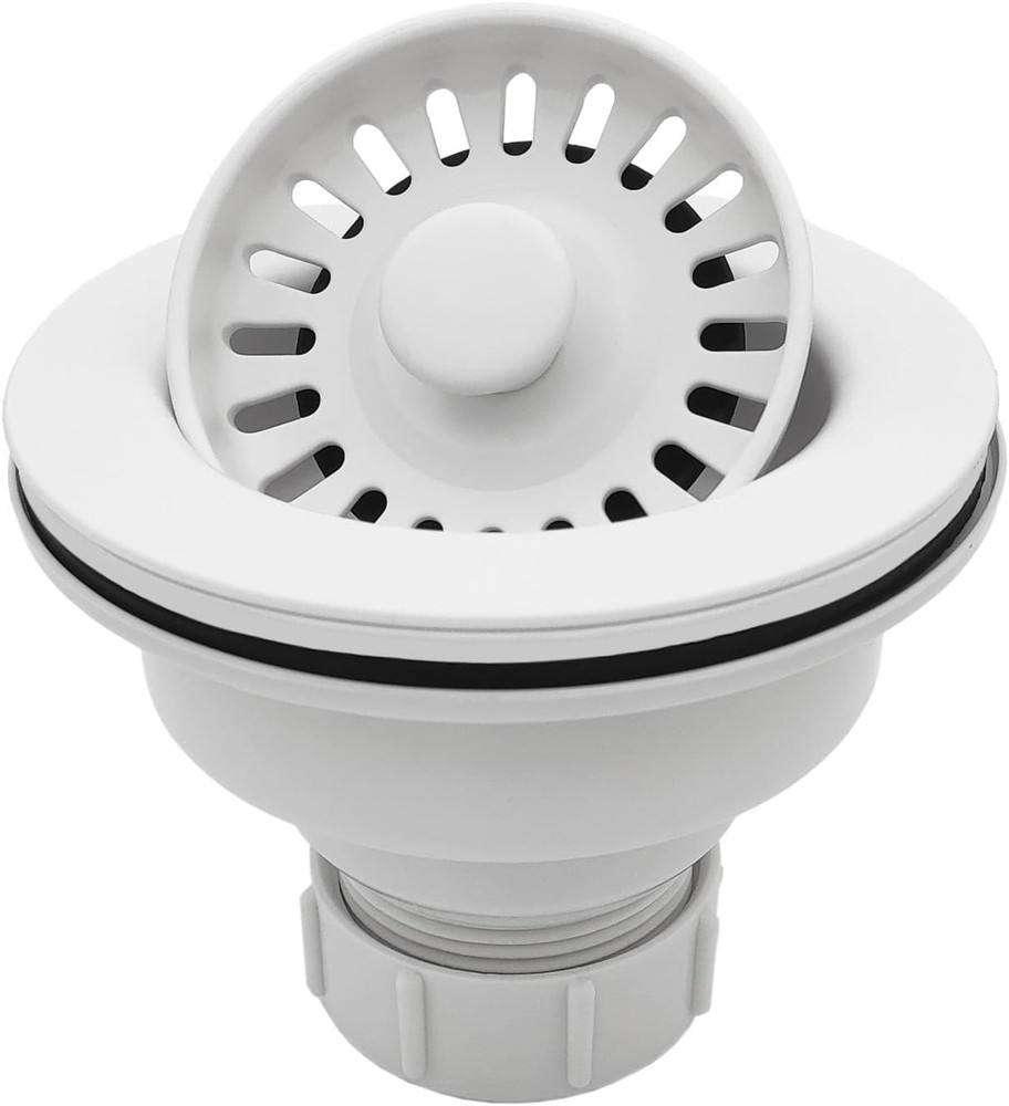 White Kitchen Sink Drain Assembly, 3-1/2 inch Polymer Kitchen Drain Strainer Kit