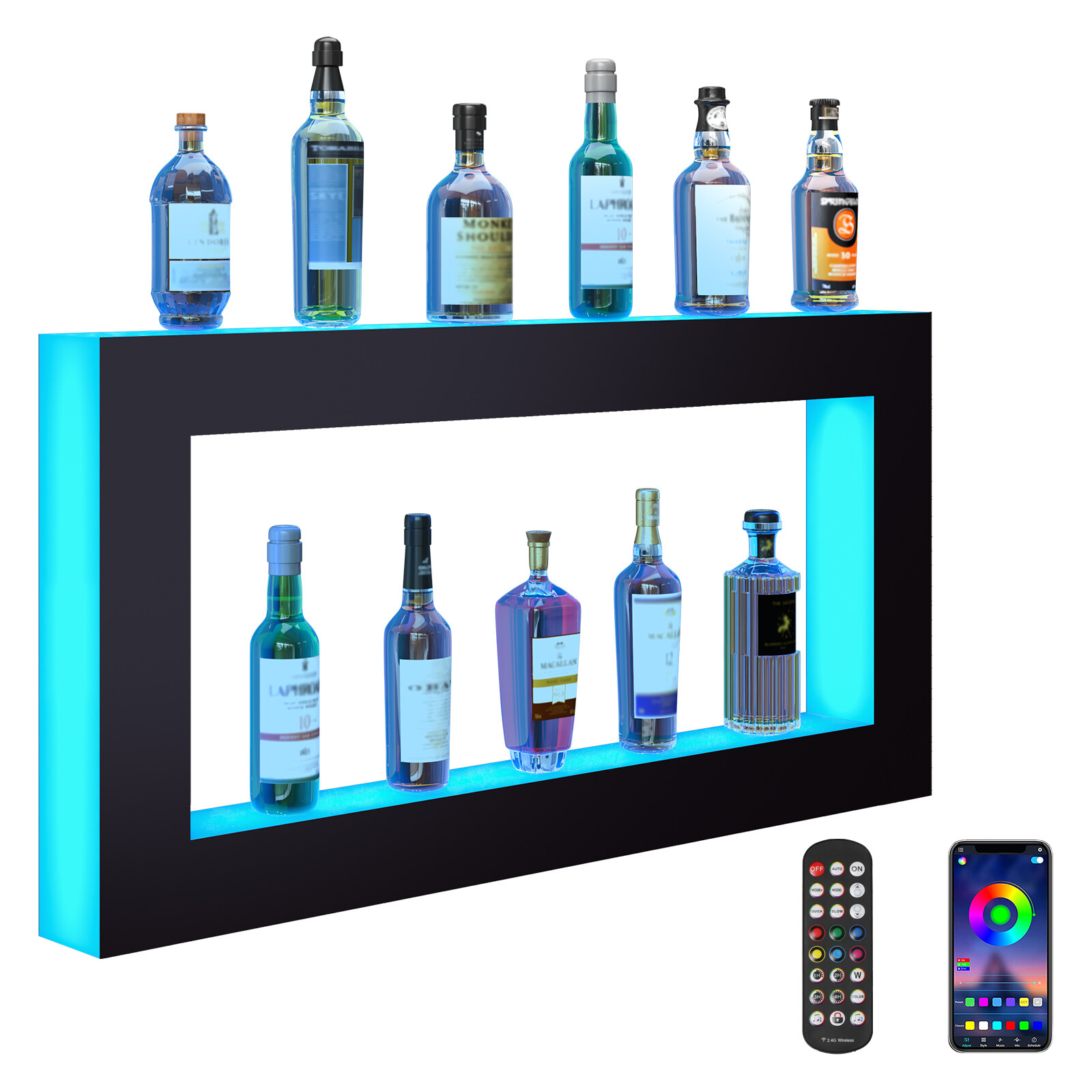 Uimoso LED Lighted Liquor Bottle Display Bar Shelf RF & App Control 48" Square