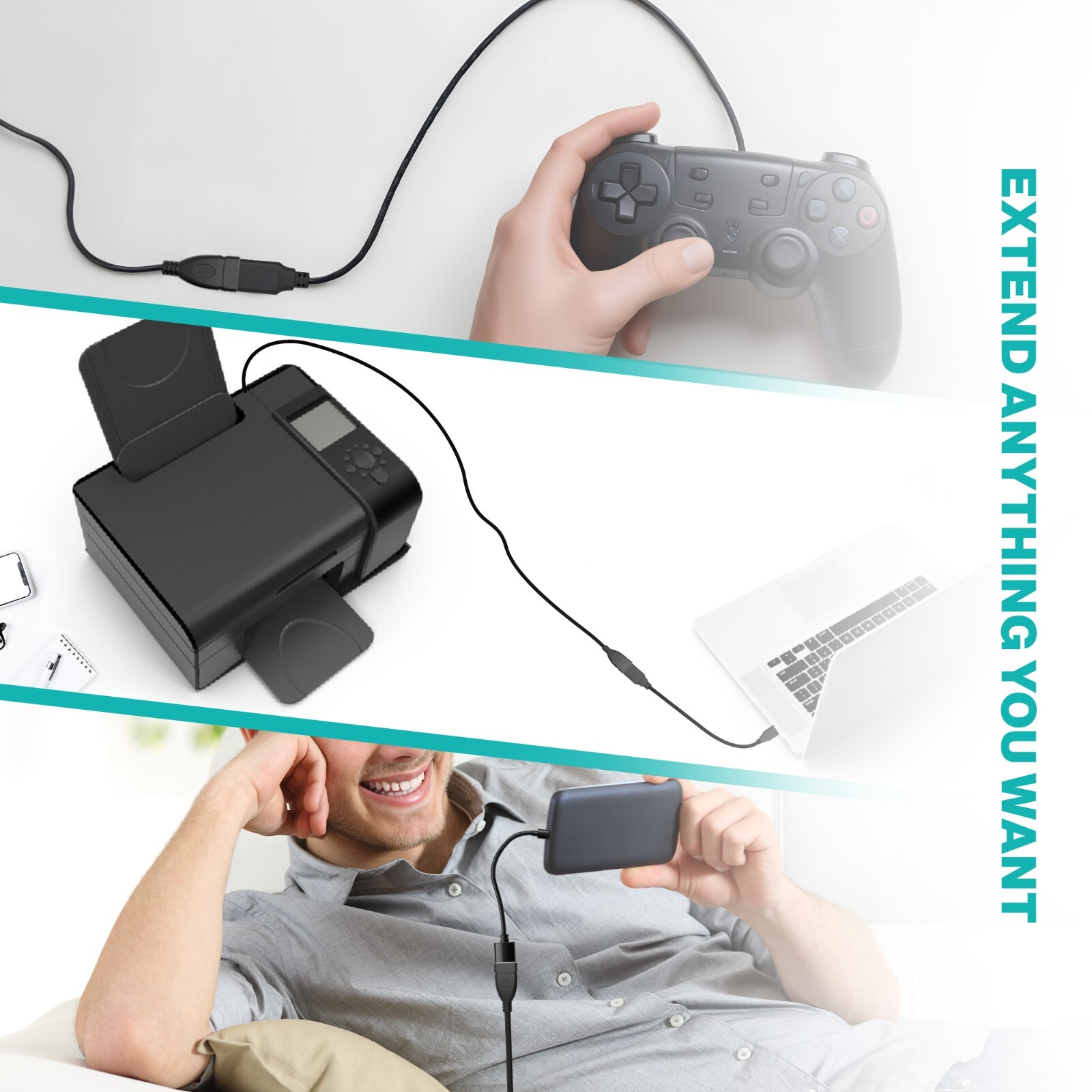 USB Extension Cable USB A to USB A Male to Female Extender Long Cord 3-10FT Lot