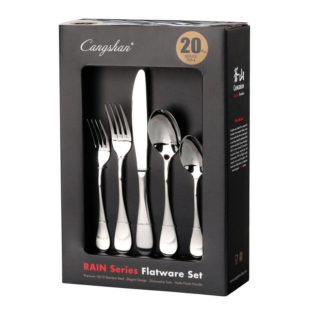 Cangshan RAIN Series Stainless Flatware Set, Window Box, Matte Finish Handle ...