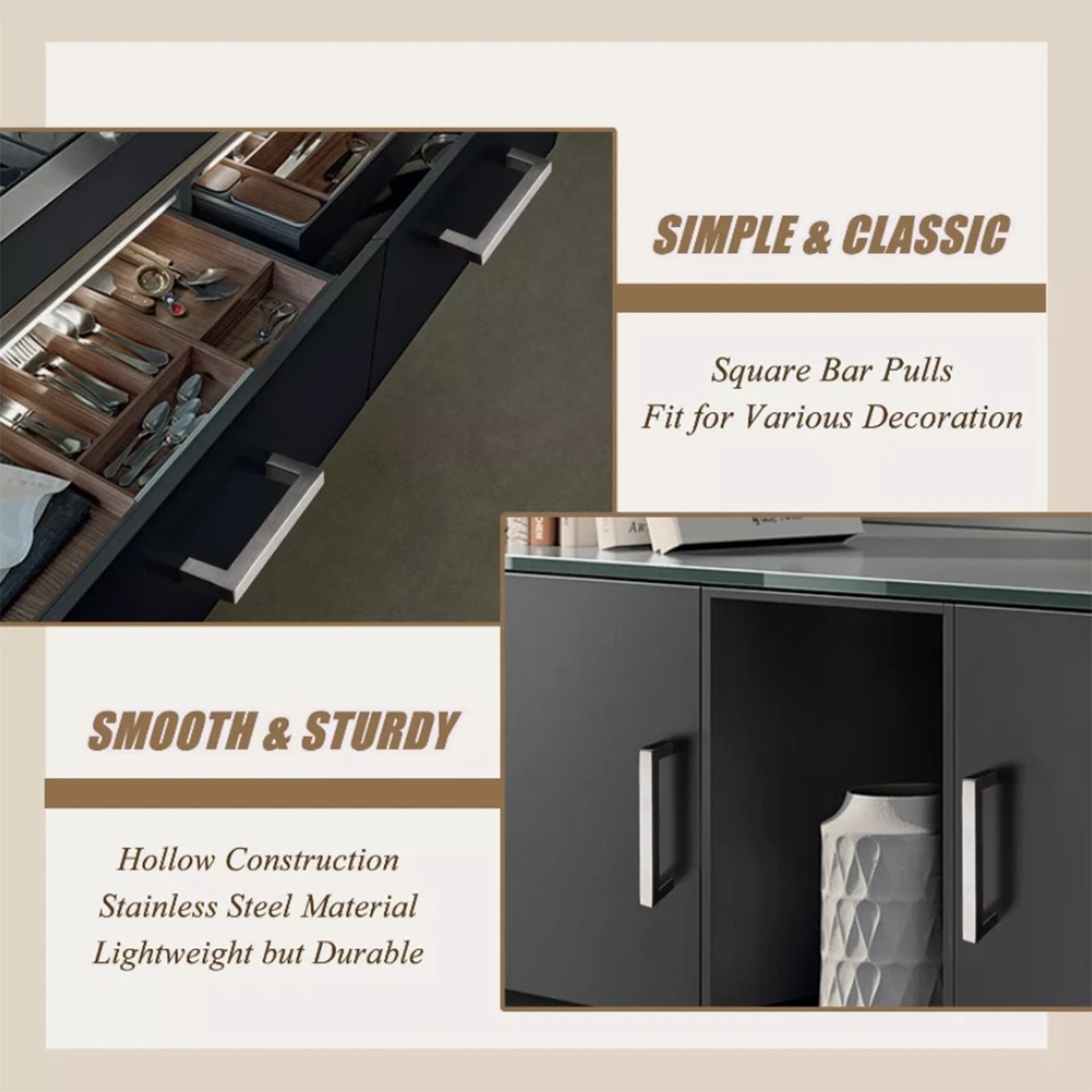 Square Brushed Nickel Cabinet Handles Kitchen Drawer Pulls Stainless Steel Knobs