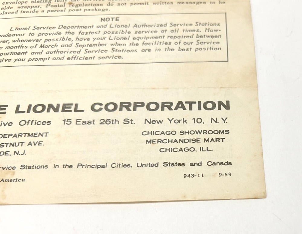 Postwar Lionel 943 Exploding Bunker INSTRUCTION SHEET C6