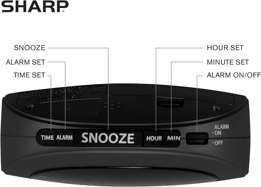 Sharp Small, Space-Saving Digital Alarm Clock – Compact Bedside Black