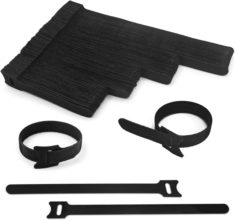 100Pcs Reusable Cable Ties - Hook and Loop Cable Straps for Wire Management - Ad