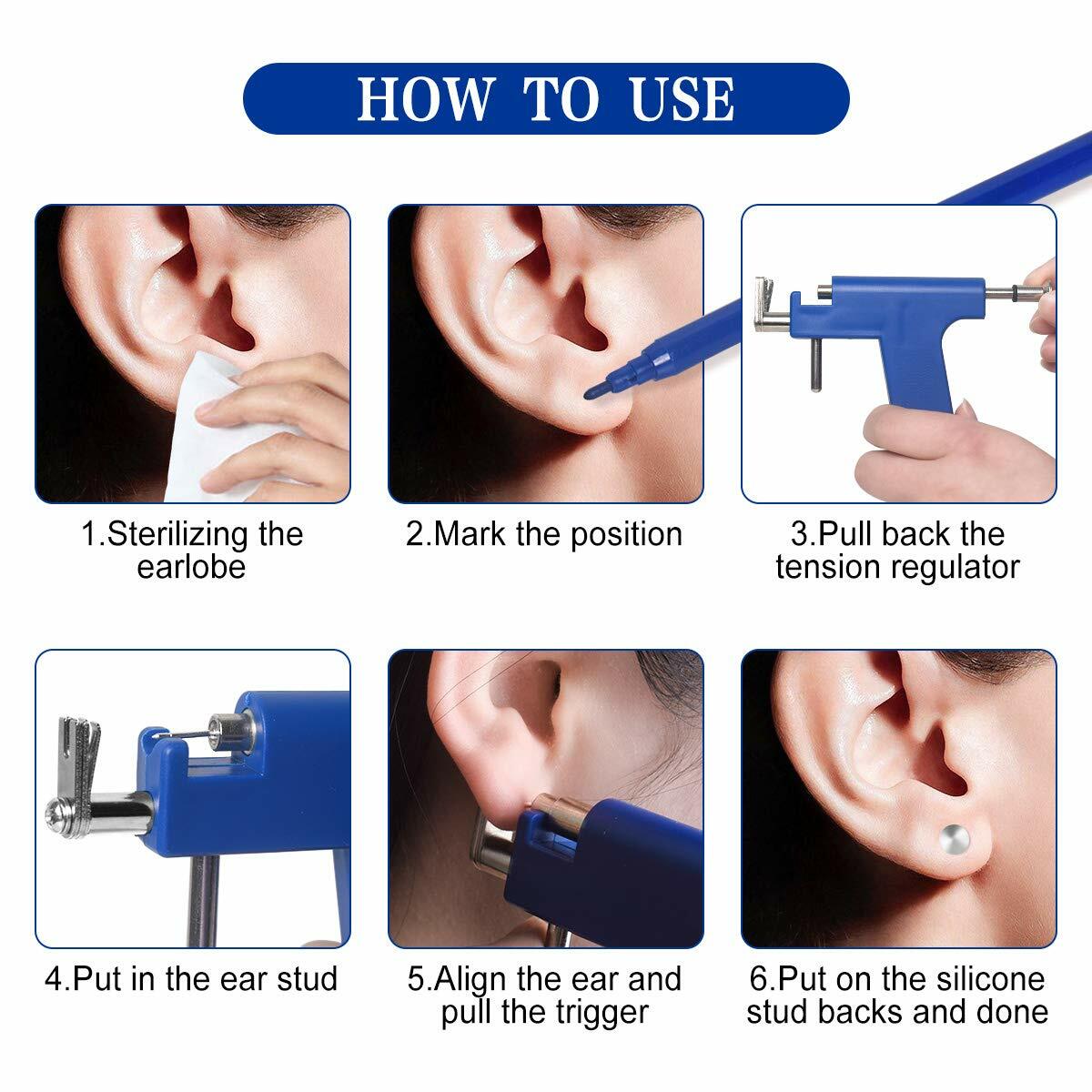 133x Ear Body Piercing Gun Kit Nose Ear Pin Stud Earrings Machine for Home Salon