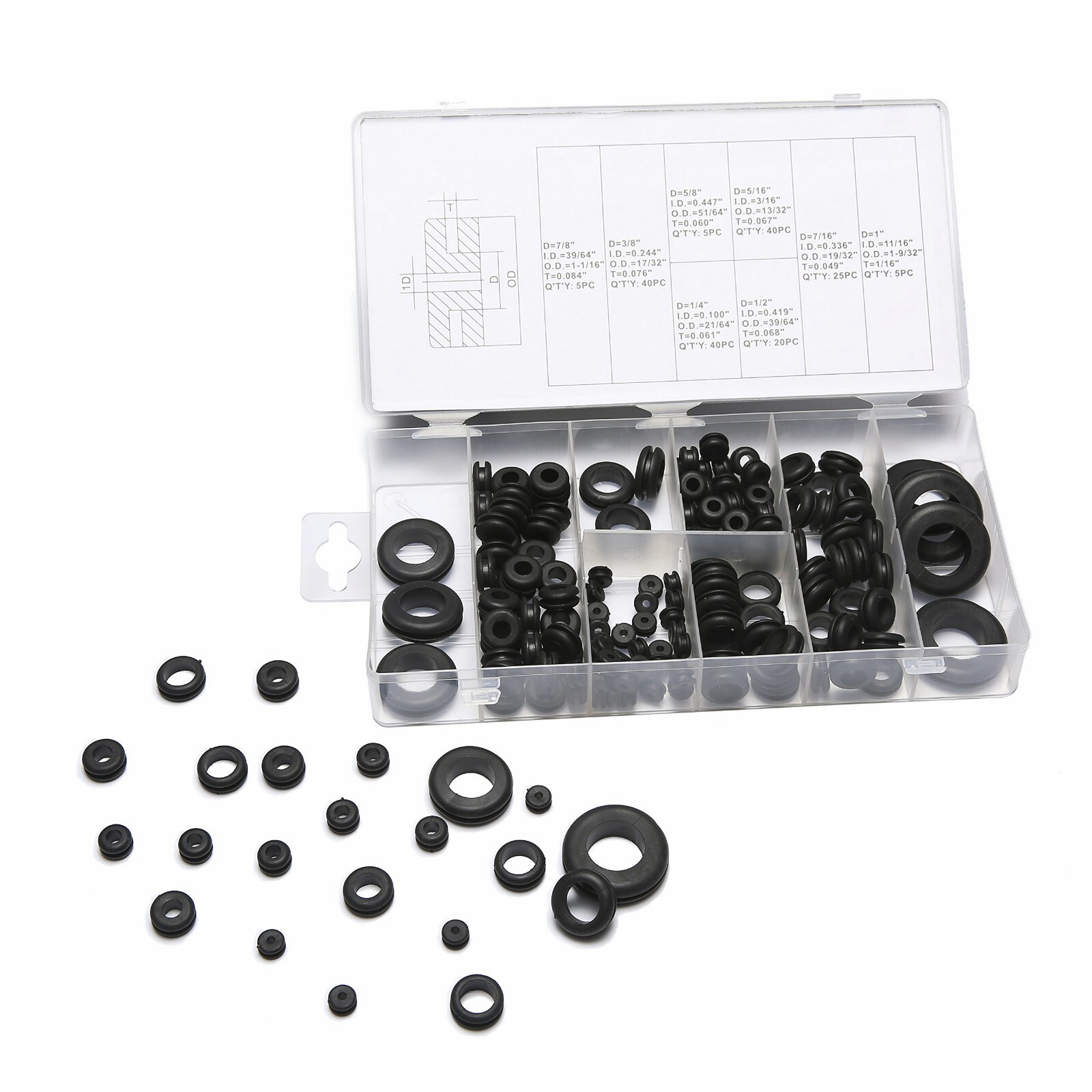 180 pcs Rubber Grommet Assortment Kit Set Electrical Wire Cable Gasket Ring US