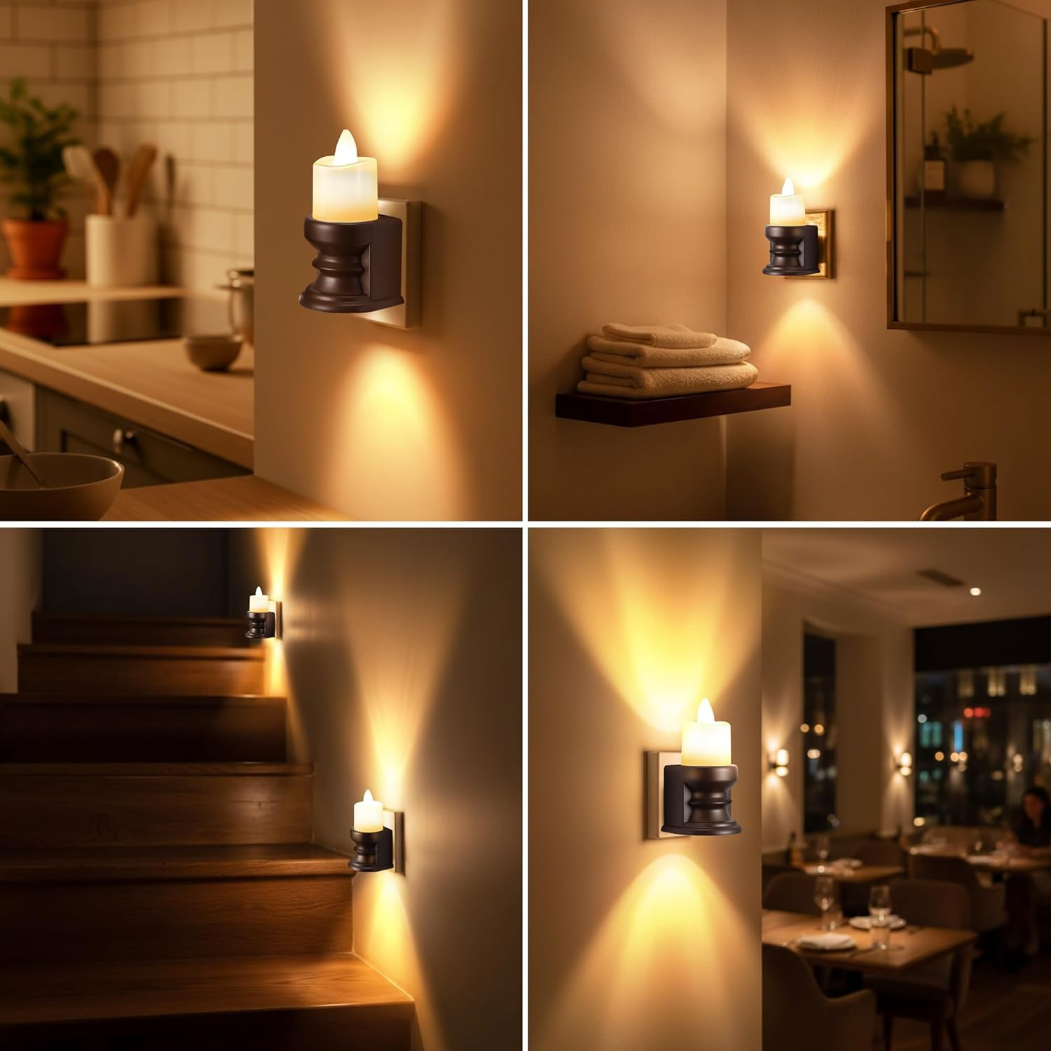 Flickering Flameless Candle Night Light Plug in, Dimmable LED Nightlight with Du