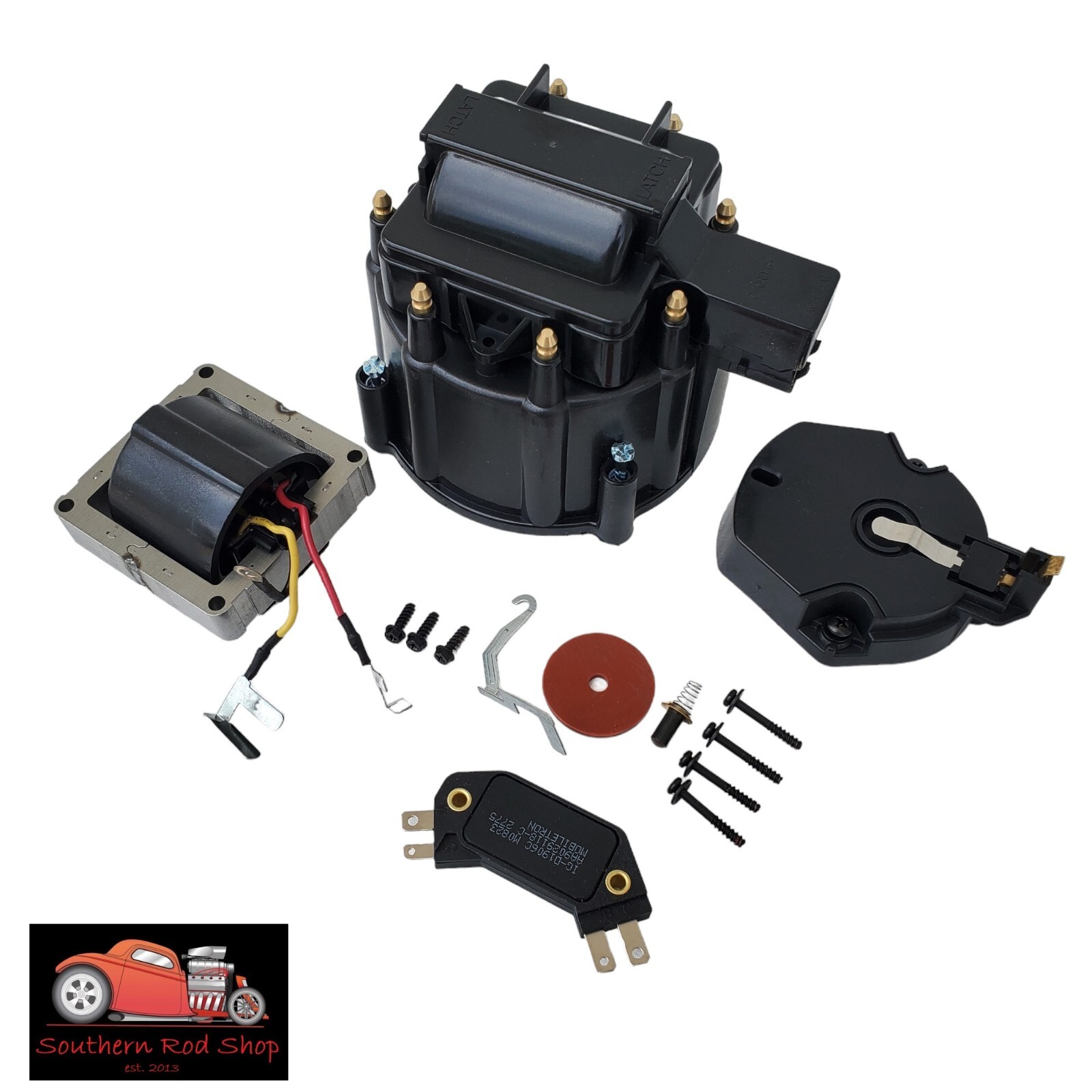 GM HEI Black Distributor Cap & Rotor SBC BBC 65K Volt Coil Module TUNE UP KIT