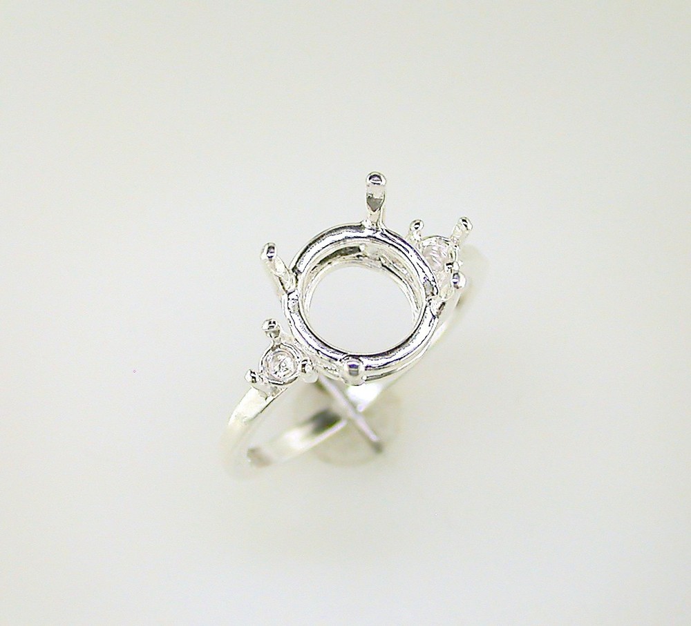 Round Side Accented Ring Setting Sterling Silver
