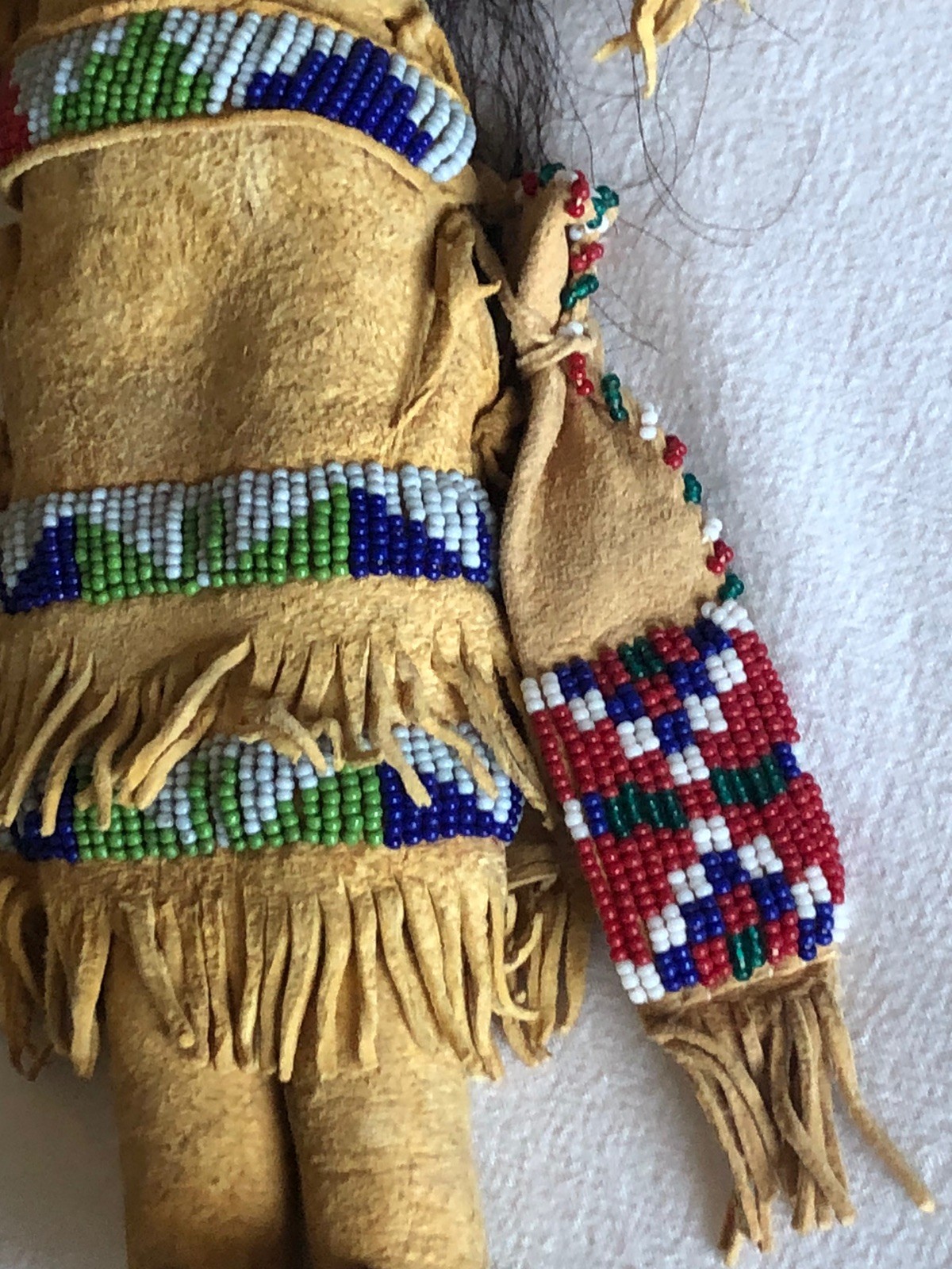 1900s Lakota Native American Handmade, 12” Doll, Finely Beaded, Human Hair