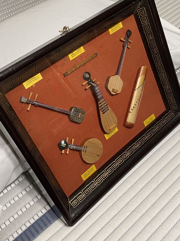 Ancient Chinese Dynasty Miniature Musical Instruments Shadow Box Display