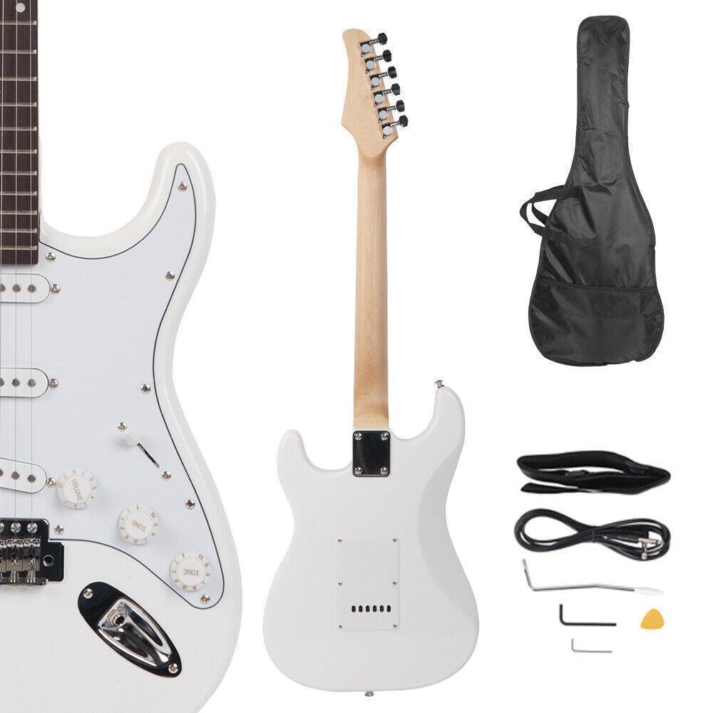 Glarry White 6 Strings Electric Guitar Right Handed With Gig Bag Strap Cord