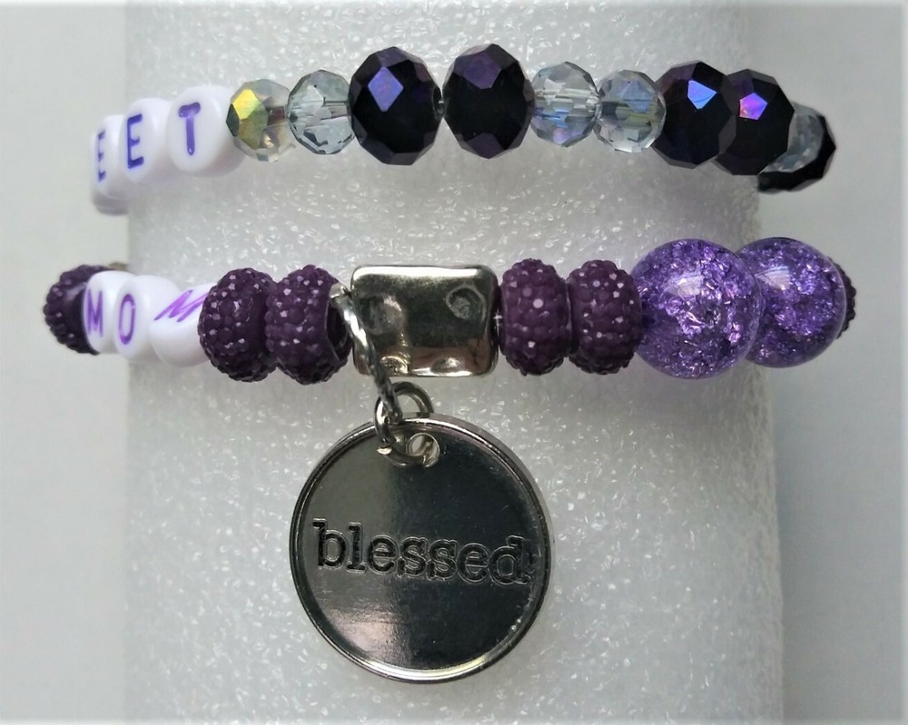 Sweet Mom Stretchy Bracelet Stack and Key Ring - Purple