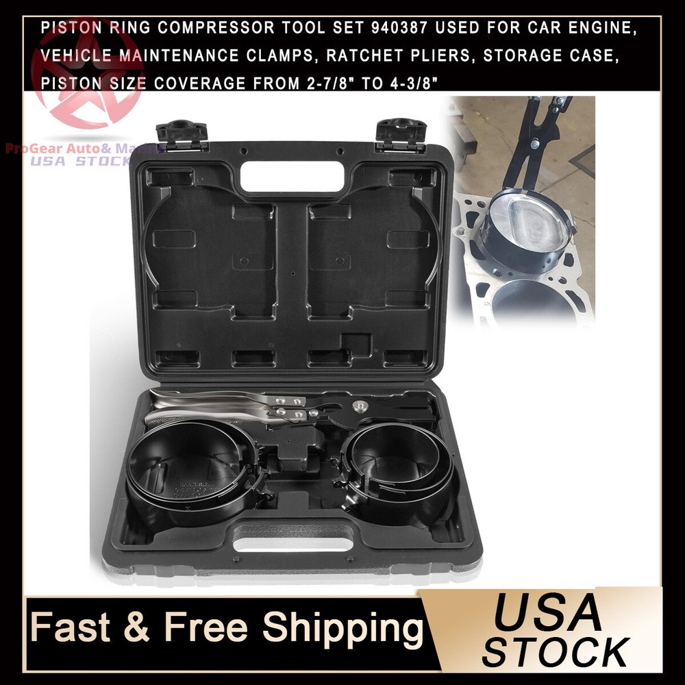 Piston Ring Compressor Kit 940387: Adjustable for Engine Piston Install