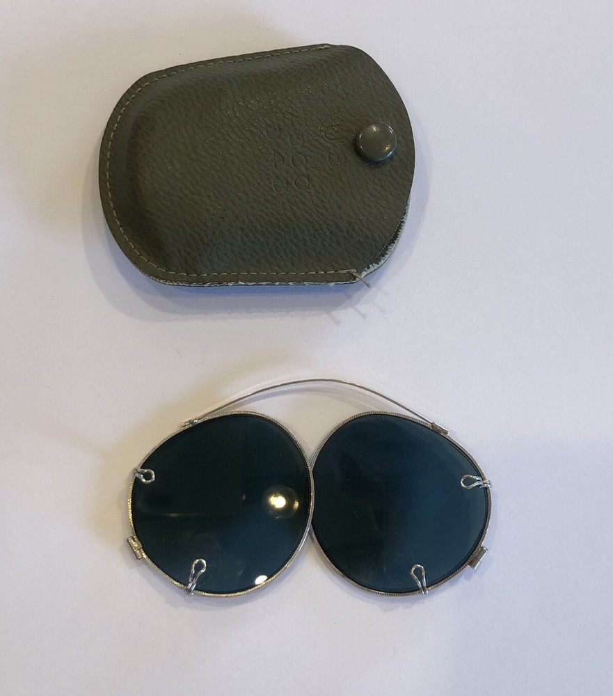 MID CENTURY US FOLDING SUNGLASSES Aviator Clip on W/Case Dated 1948 EUC