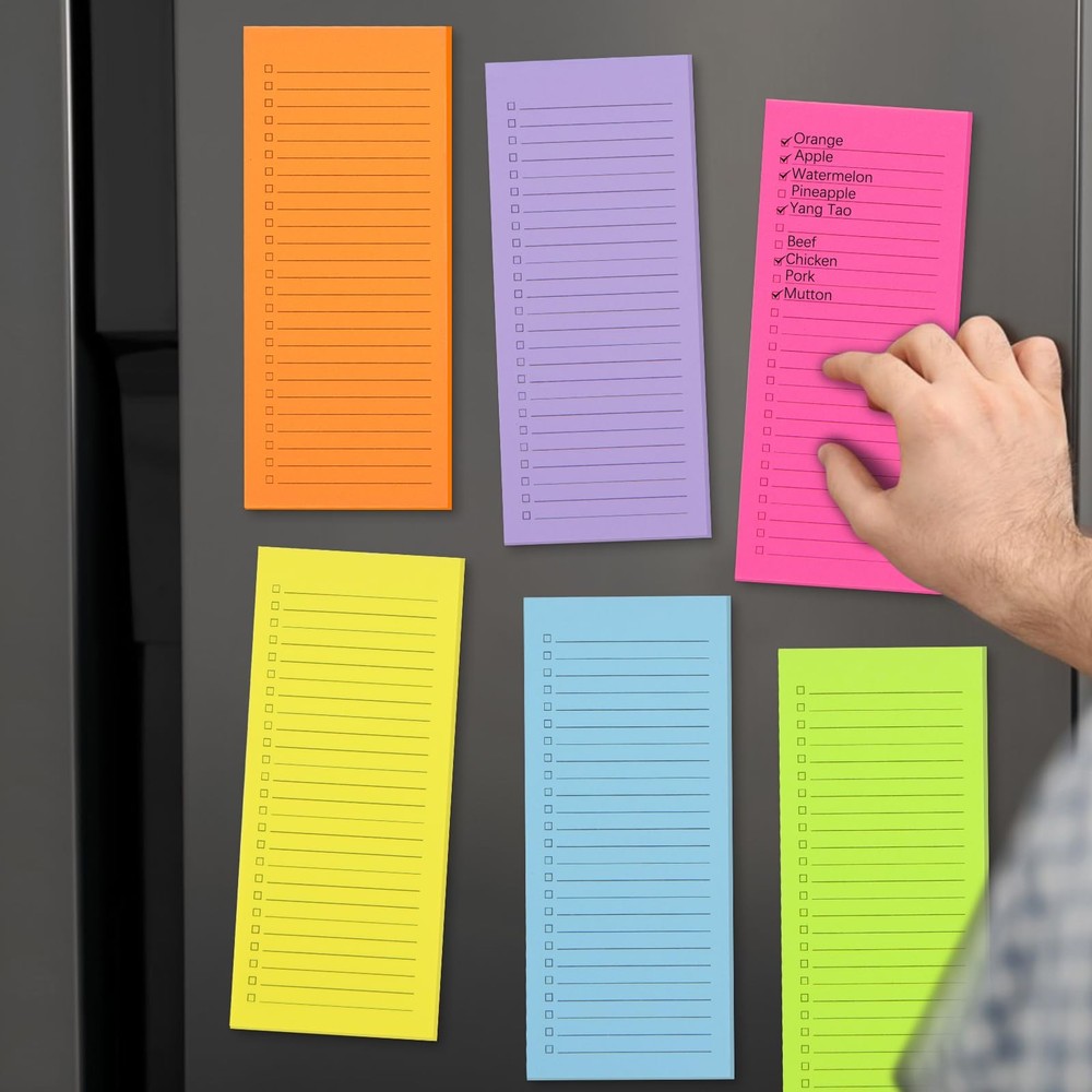 6 Pack Magnetic Notepads, Notepads Grocery List 6 pack, Multiple Colour