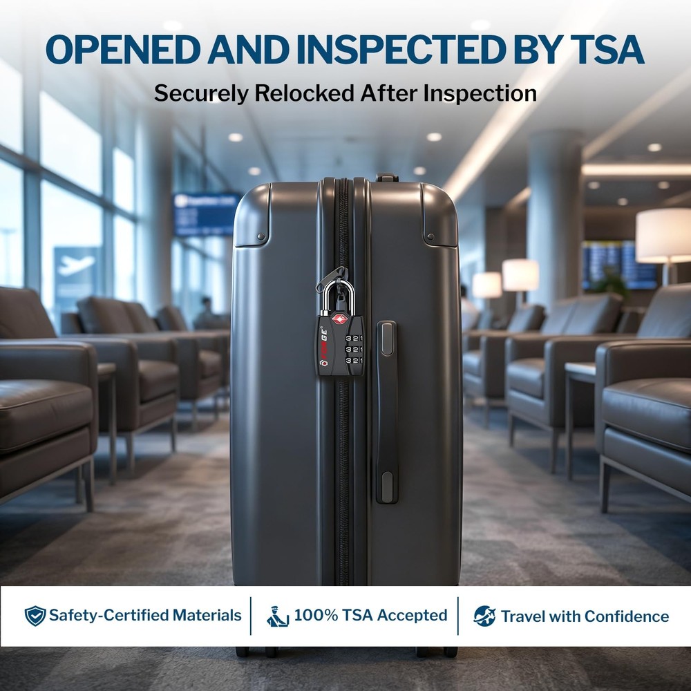 Forge Open Alert TSA Approved Luggage Locks 3 Digit Combination, Easy Read D...