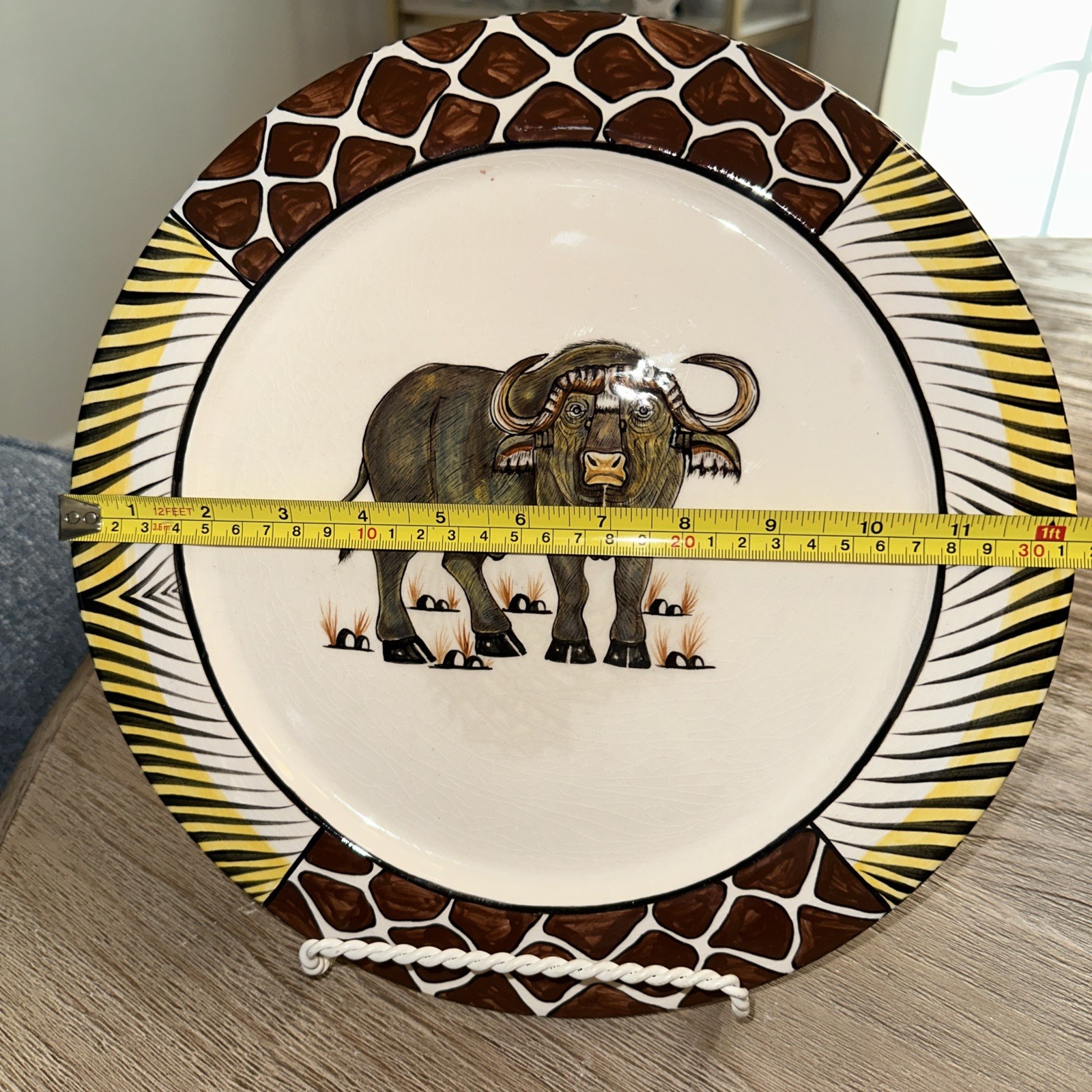 Penzo Zimbabwe Hand Painted 12.25 In Plate Buffalo Signed 2008