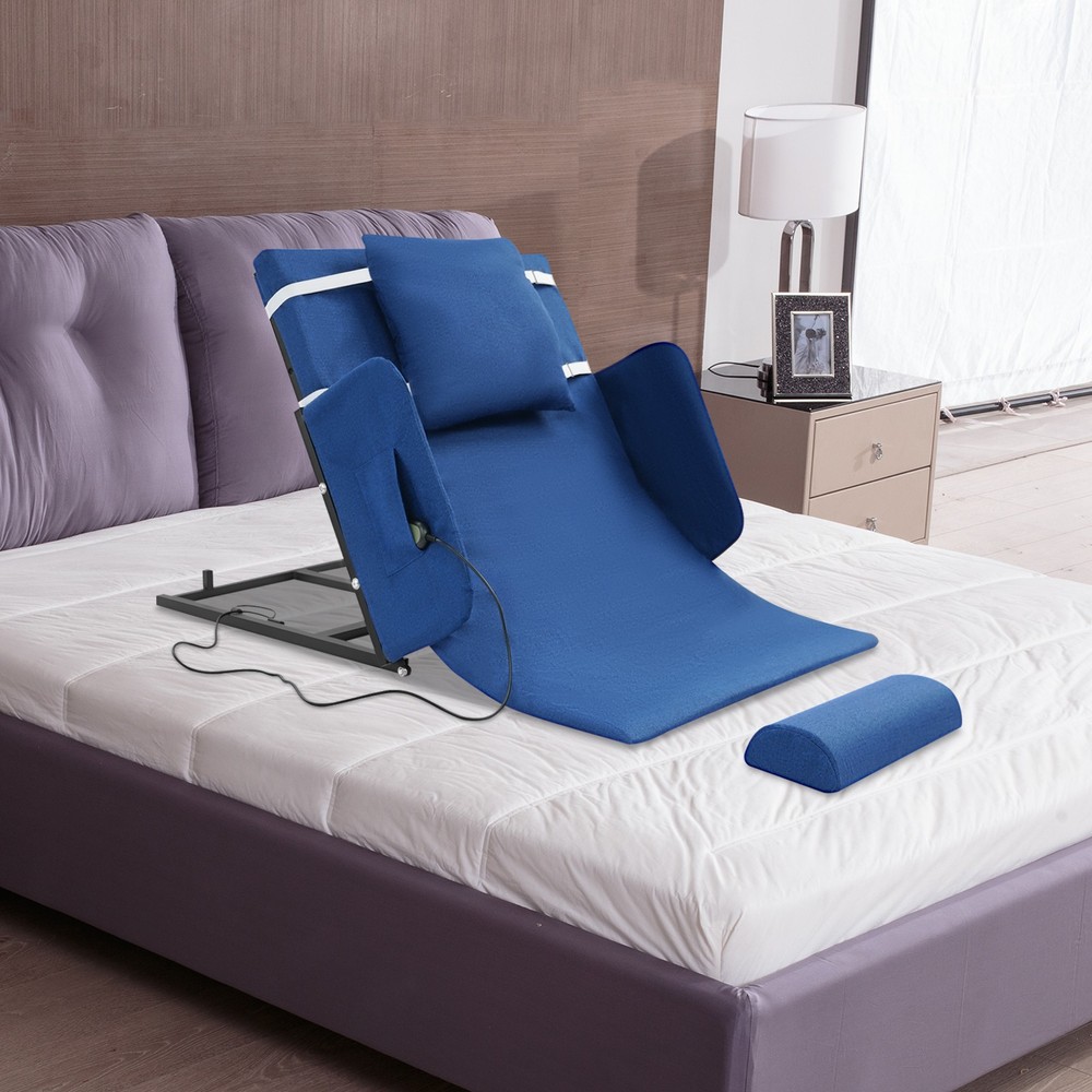 Electric Adjustable Bed Backrest Lift 80° Elderly Support w/ Handrails Blue