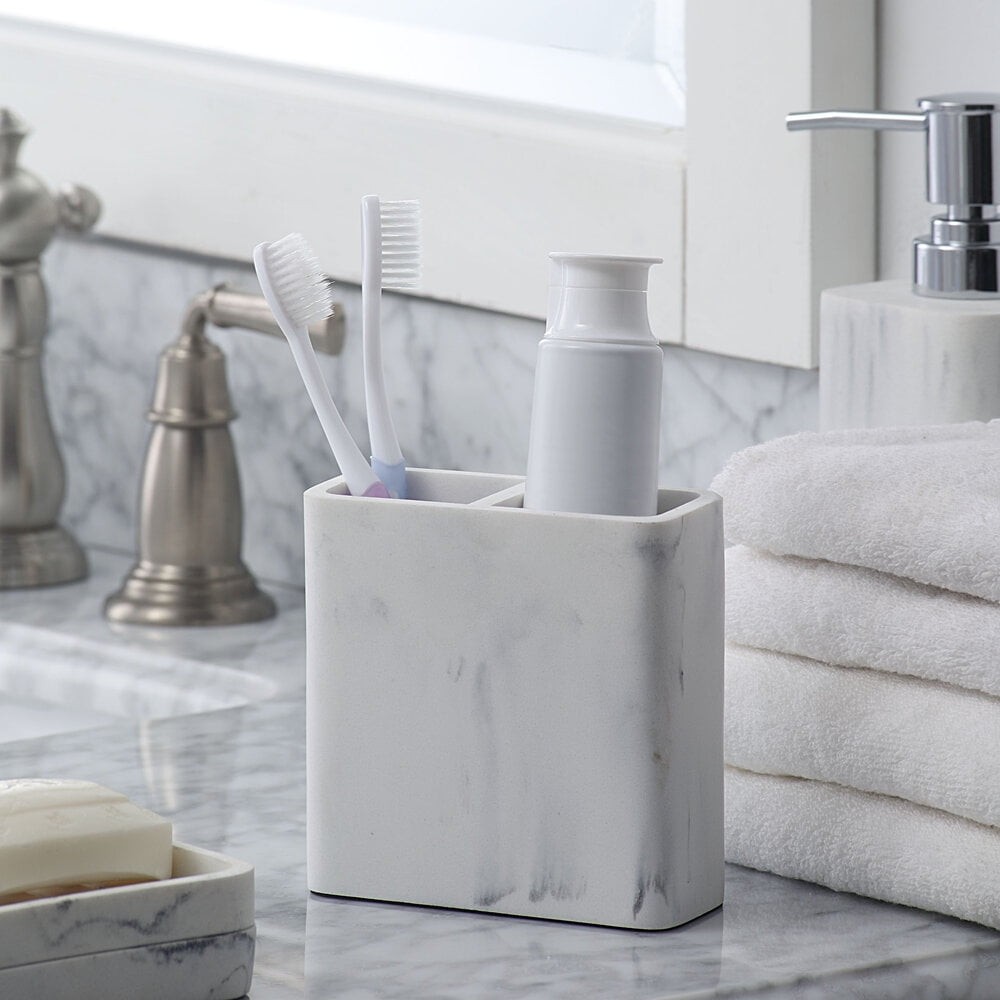 Faux Marble Toothbrush Holder White