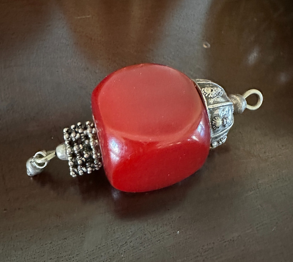 Large Cherry Red Bakelite Dice Shape Bead Pendant 44g